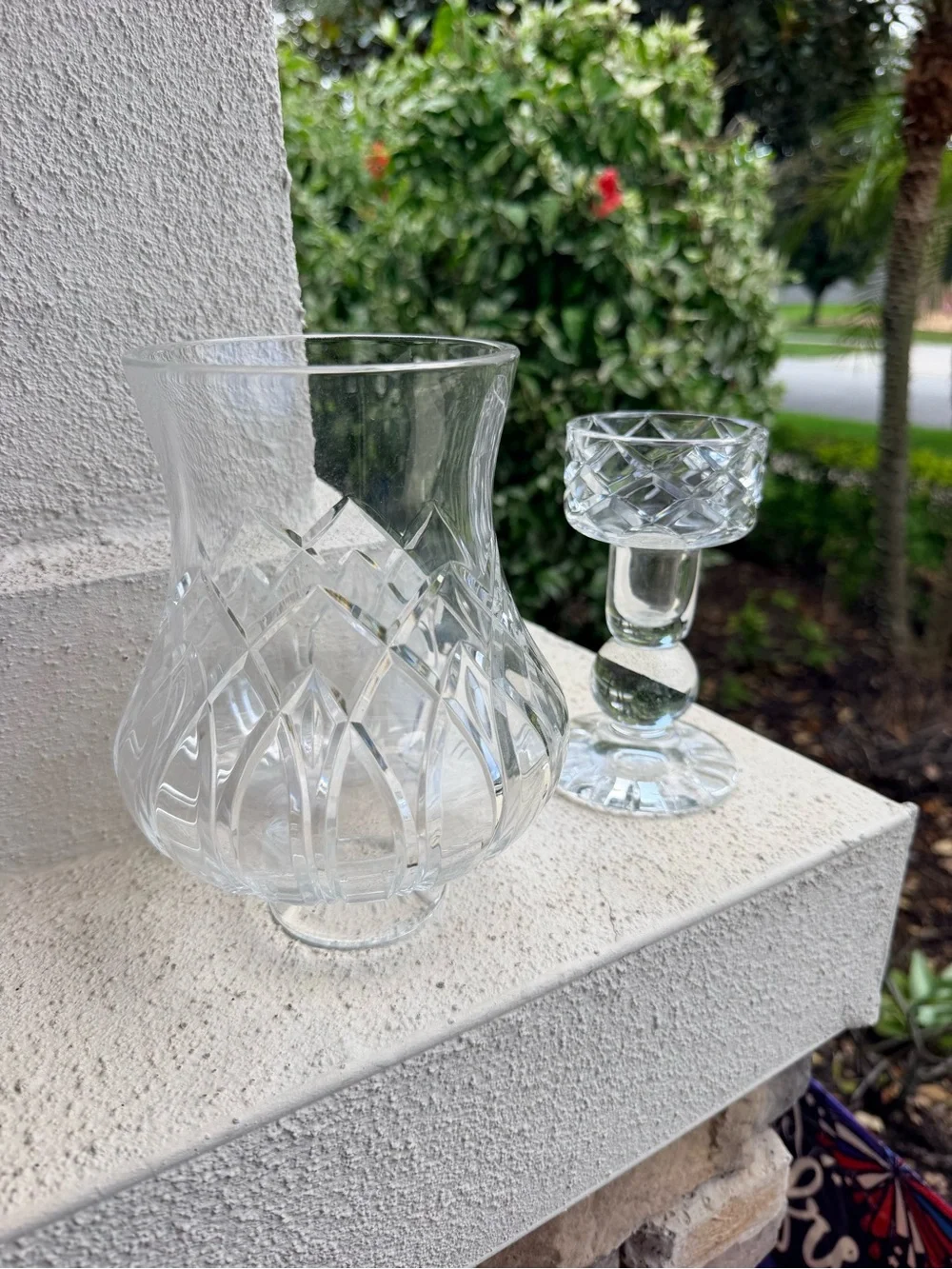 Vintage Cut Crystal Hurricane Vase Candle Holder Clear Heavy Glass 12